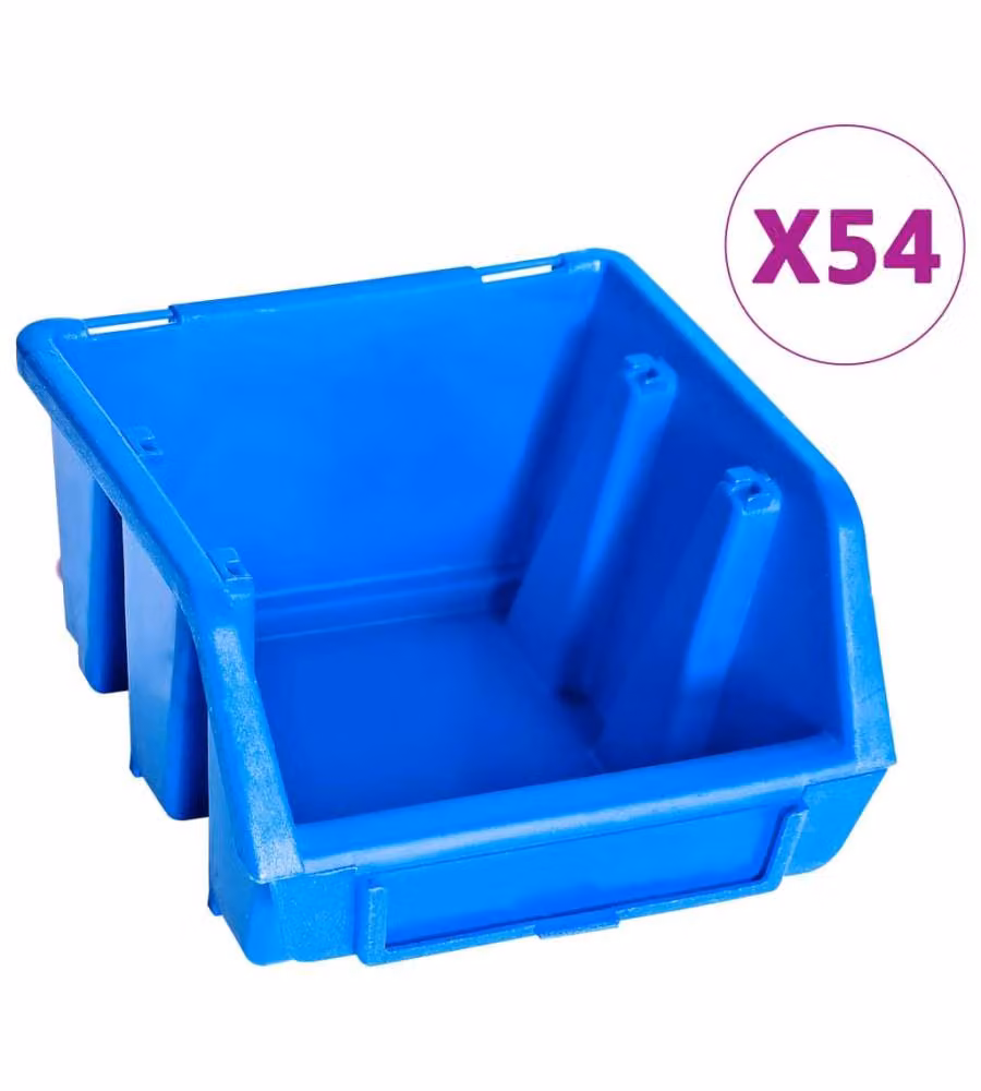 Kit Contenitori di Stoccaggio 96 pz con Pannelli a Parete Blu
