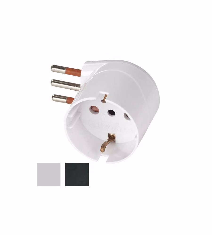 Adattatore Schuko 10A 2P+T Bianco a 90° Rosi