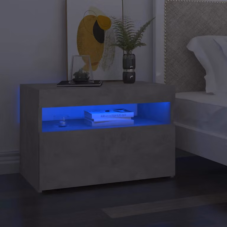 Set di 2 comodini vidaXL con luci LED integrate, colore grigio cemento, L: 60 cm, P: 35 cm, H: 40 cm