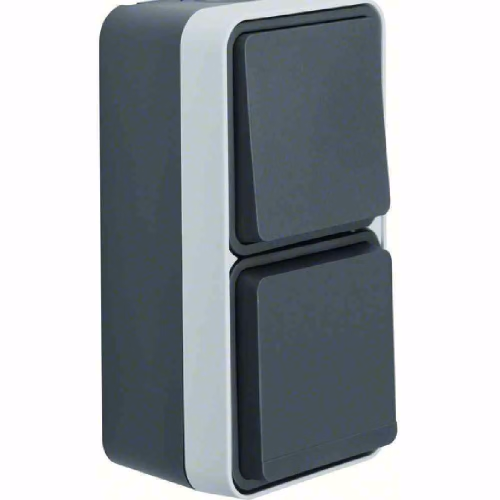 Berker 47803515 Interruttore combinato + presa di corrente con contatto di terra IP55 montaggio esterno grigio/grigio chiaro opaco W.1 con coperchio a cerniera montaggio verticale