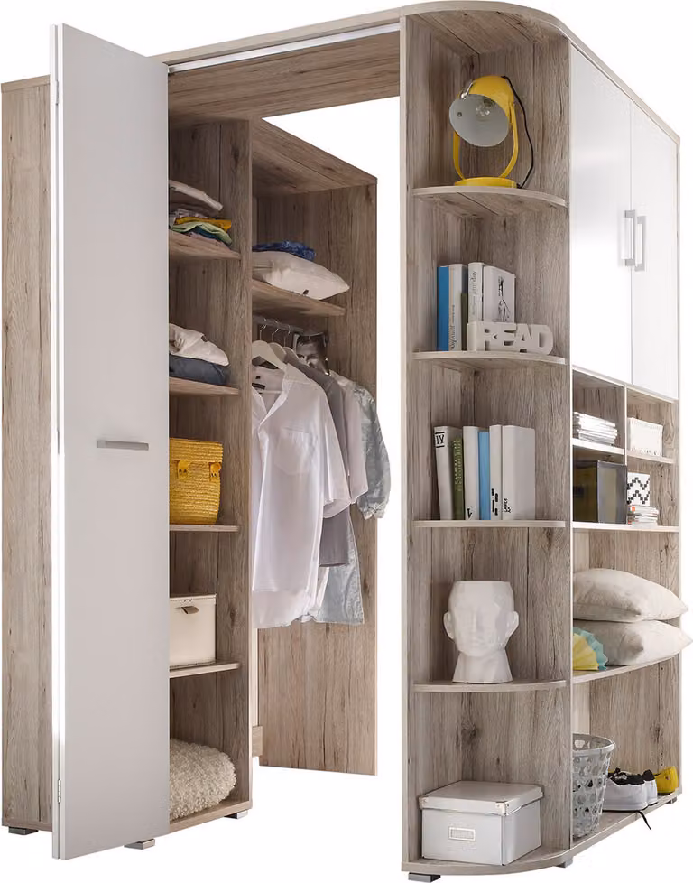 Armadio Armadio ad angolo Armadio per camera da letto Cabina armadio "Lasmos I" Rovere sabbia / bianco