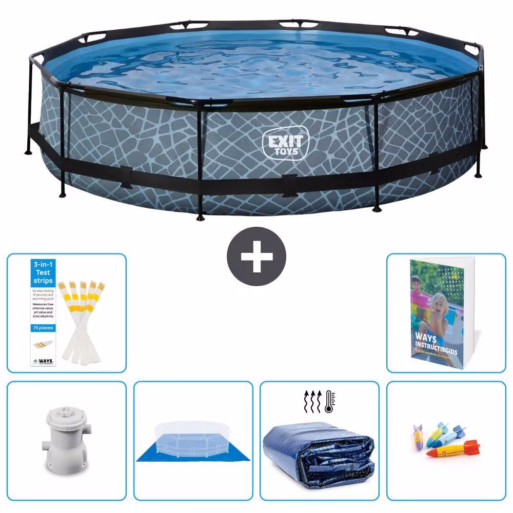 Piscina a sfioro "Exit Pool Rund" - Design effetto pietra - 360x76 cm - 5 pezzi - Modello S220