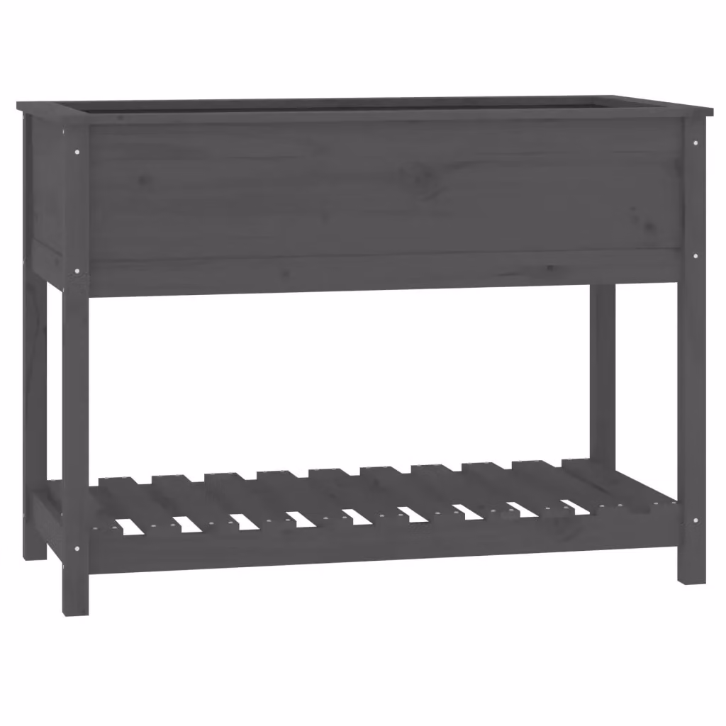 Fioriera con mensola e ripiano Design Mania in legno massello di pino, colore grigio, L: 111,5 cm, P: 54 cm, H: 81 cm – 2
