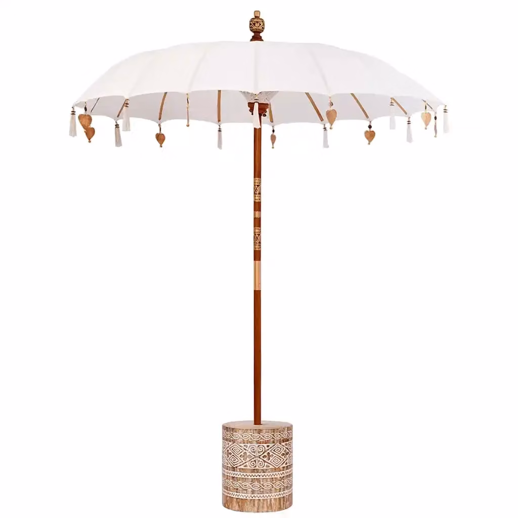 Ombrello balinese con base vidaXL in legno, colori bianco e beige, L/P/H: 190 x 190 x 250 cm – 2