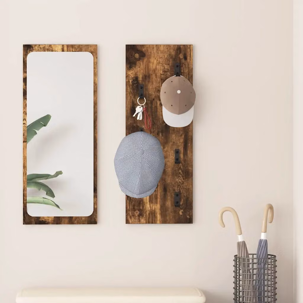 Appendiabiti a muro vidaXL in legno Rovere fumé, L 80 x P 1,5 x H 30 cm