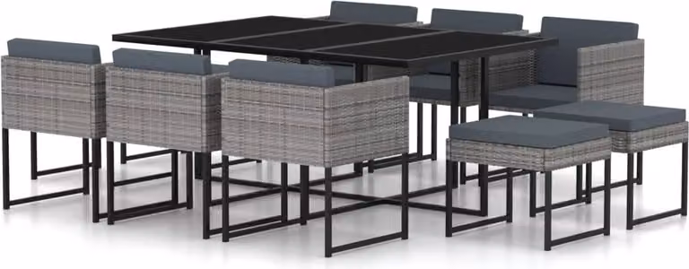 The Living Store Set da pranzo da giardino 11 pezzi con cuscini in poly rattan grigio