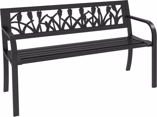 Panchina da giardino XYLO a 2 posti in acciaio nero con schienale decorato L: 125 cm, P: 50 cm, H: 75 cm