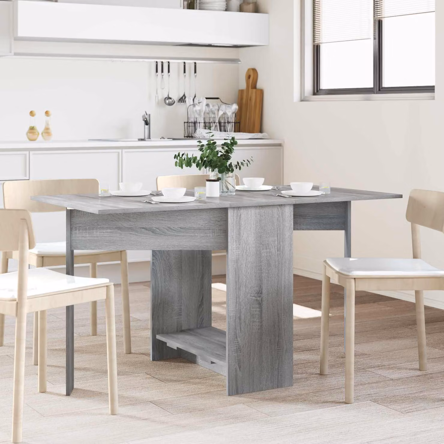 vidaXL Tavolo da Pranzo Moderno Rettangolare Estensibile in Legno MDF Laminato Grigio L: 138 cm, P: 70 cm, H: 73,5 cm
