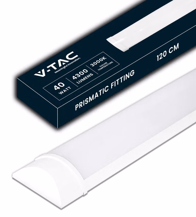 Lampada LED per ambienti umidi V-TAC, 120 cm - 40W - con chip Samsung - Lampada rettangolare, 4300 lumen, grado di protezione IP20, adatta per parete, garage, negozio - Lampada a LED - Plafoniera LED prismatica - Luce 3000K, bianco caldo