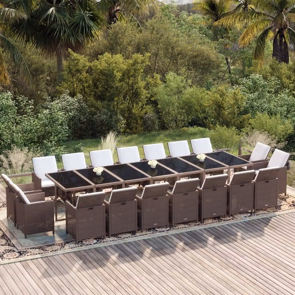 Maison Exclusive - Set da pranzo da giardino da 19 pezzi con cuscini in polyrattan marrone