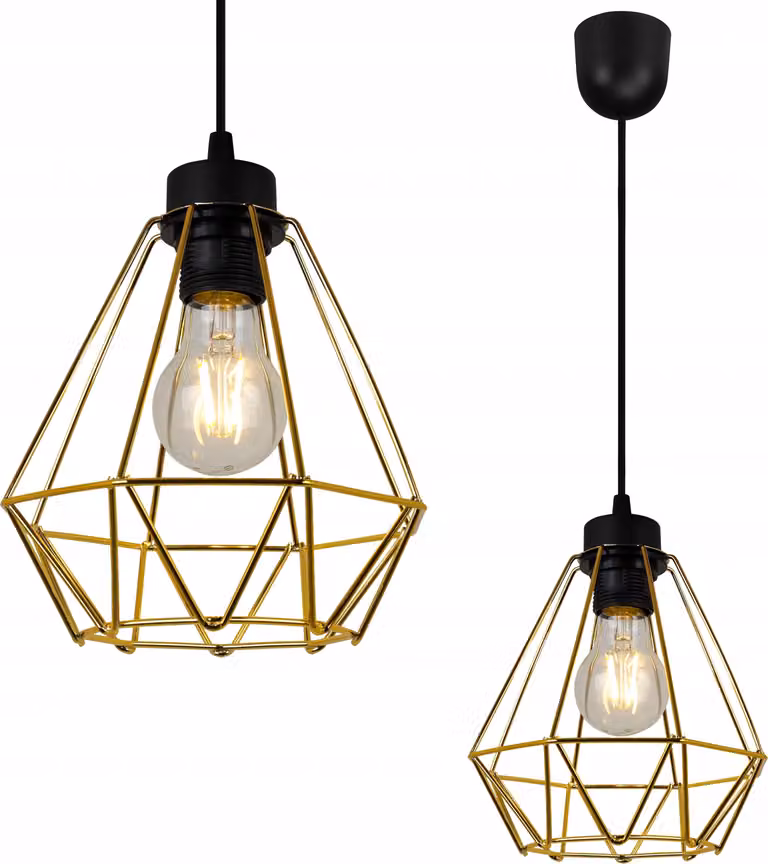 Light-Home Corral lampada a sospensione - Lampada da soffitto industriale - Lampada a sospensione in metallo - 1 lampadina, nero e oro