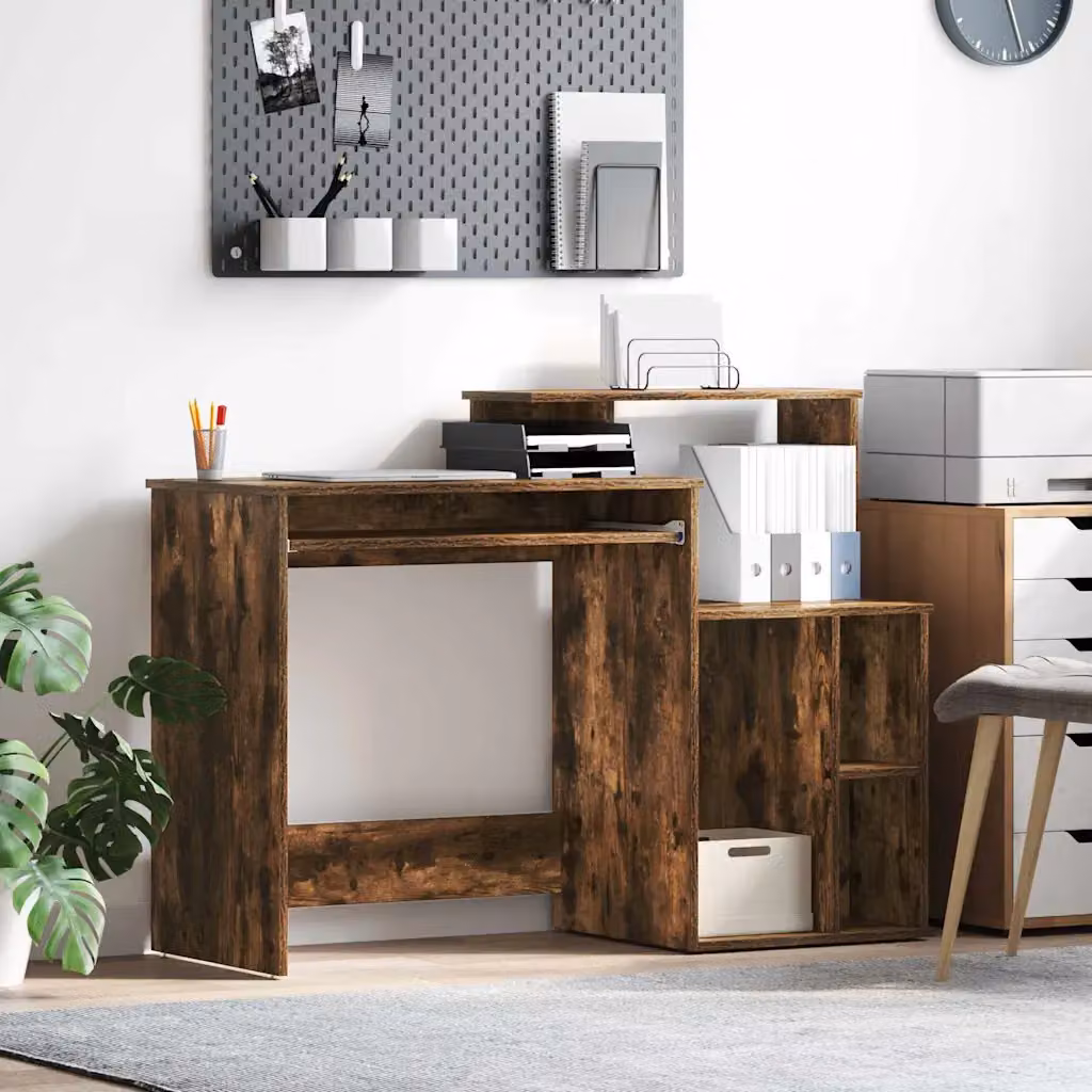 Scrivania moderna vidaXL in legno ingegnerizzato rovere fumé L 120,5 x P 44 x H 88,5 cm