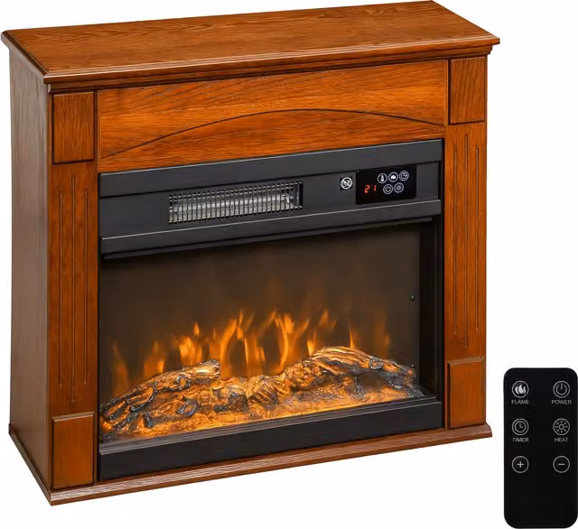 Caminetto elettrico HOMCOM con effetto fiamma 3D, 1000 W/2000 W, 6 colori e 3 livelli di luminosità, marrone, L: 68,5 cm, P: 27,5 cm, H: 63 cm