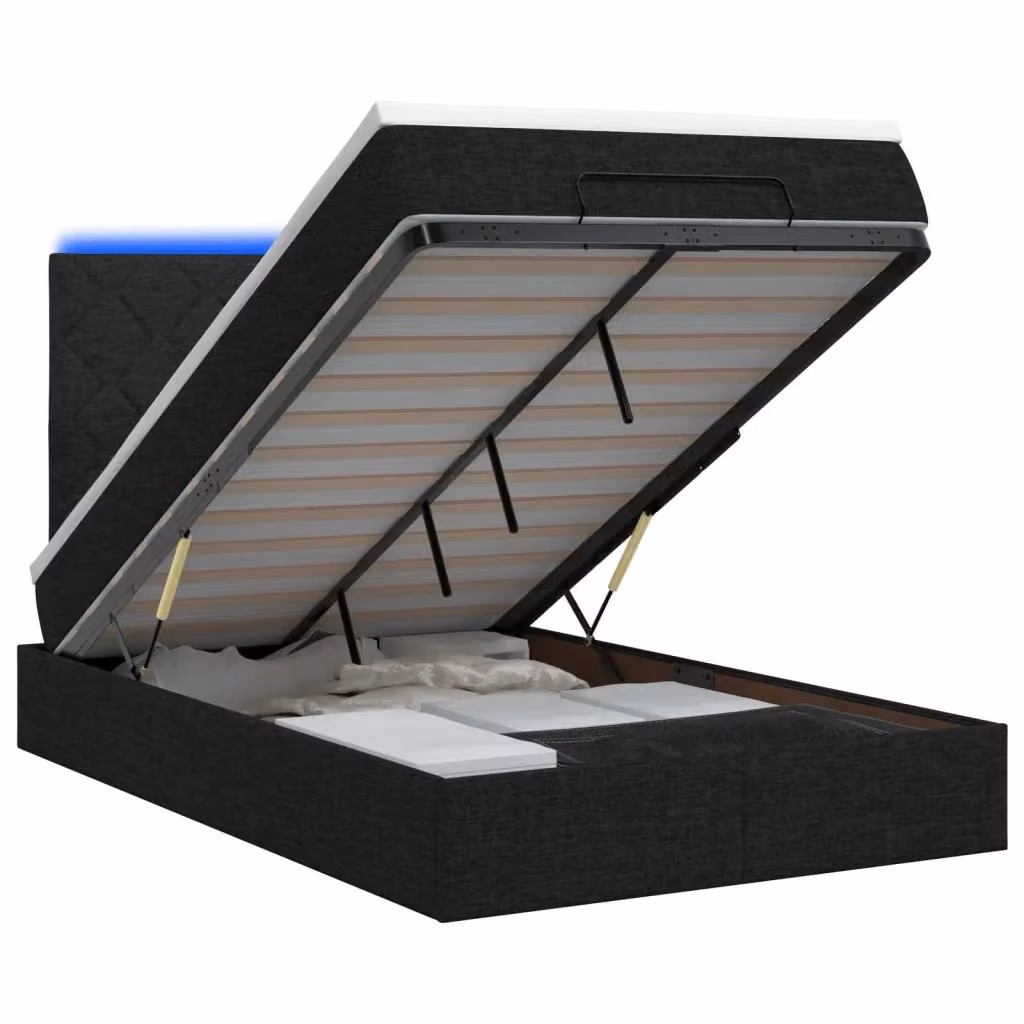 Letto Ottomano con Materasso Ibrido e Illuminazione LED vidaXL, Colore Nero e Bianco, L/P/H: 200 x 120 x 88 cm – 2