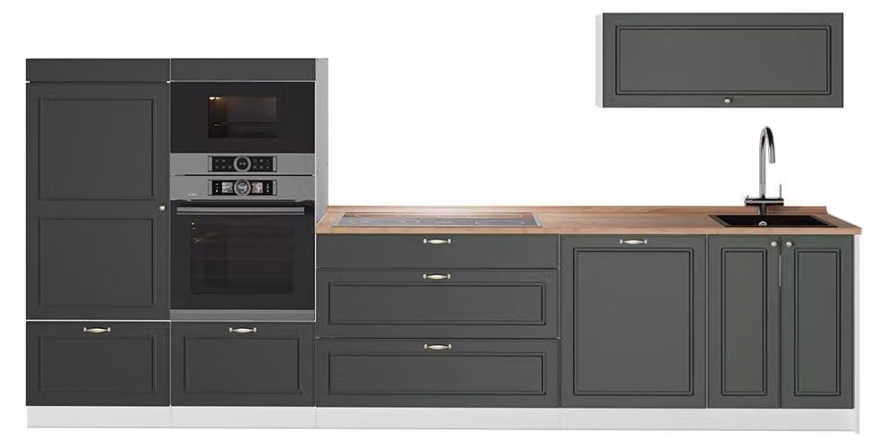Cucina componibile Vicco Fame-Line Verde-oro rustico/Bianco 340 cm, PL Rovere, Model 64534