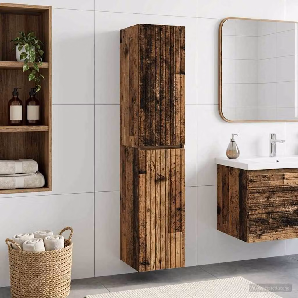 Mobiletto da bagno a muro vidaXL in legno marrone antico con ante a battente e ripiani interni, L: 33 cm, P: 34,5 cm, H: 160 cm