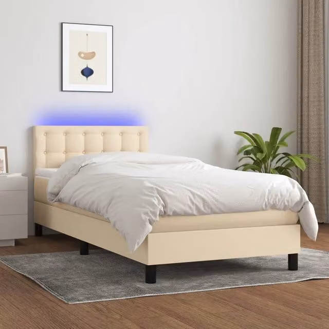 Letto Ibrido con Materasso vidaXL in Tessuto Beige e Bianco con Illuminazione LED e Porte USB L/P: 100 x 200 cm – 1