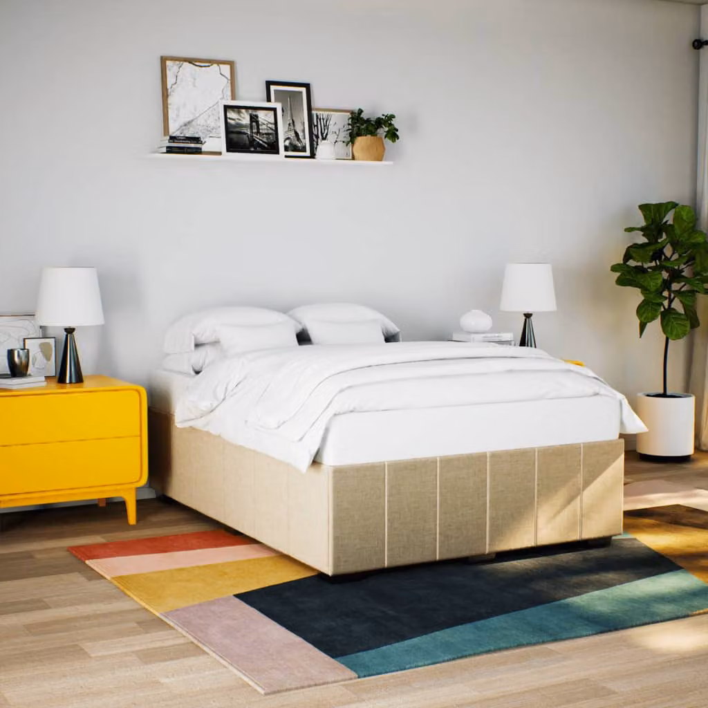 vidaXL Giroletto senza Materasso in Tessuto Beige L: 140 cm, P: 200 cm – 1