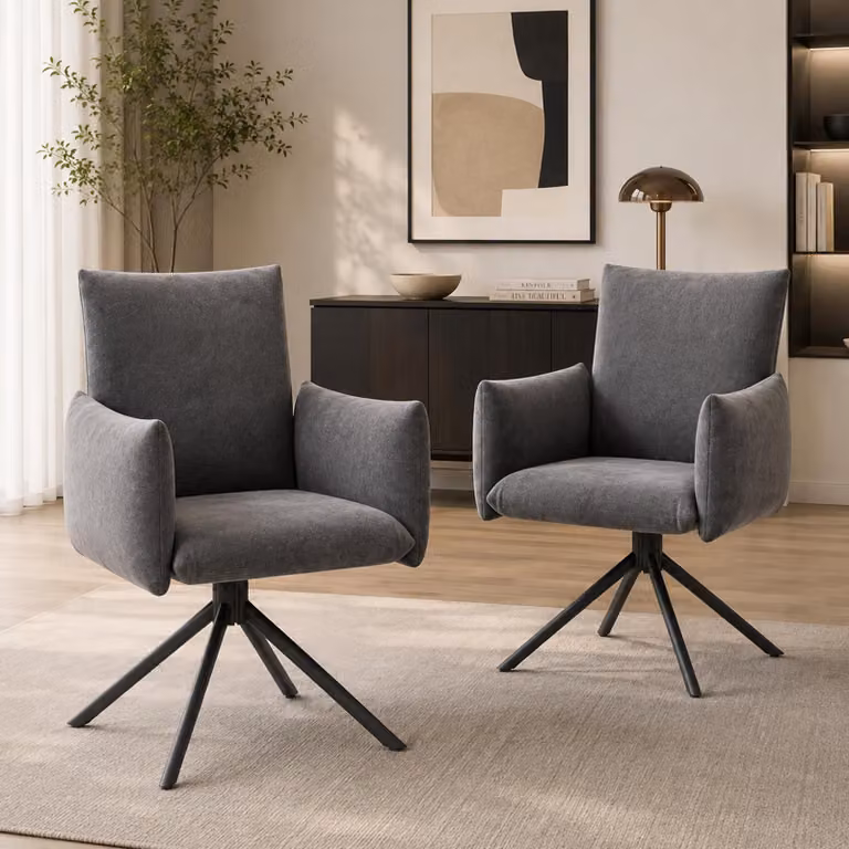 Sedie da pranzo Flieks (2 pezzi), poltrona girevole a 360°, sedia imbottita in velluto, sedia da pranzo con 4 gambe in metallo, materiale traspirante, grigio