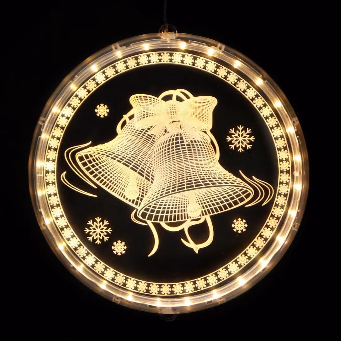 Decorazione natalizia per finestre, catena di luci LED, campana 3D, 24 cm, luce bianco caldo
