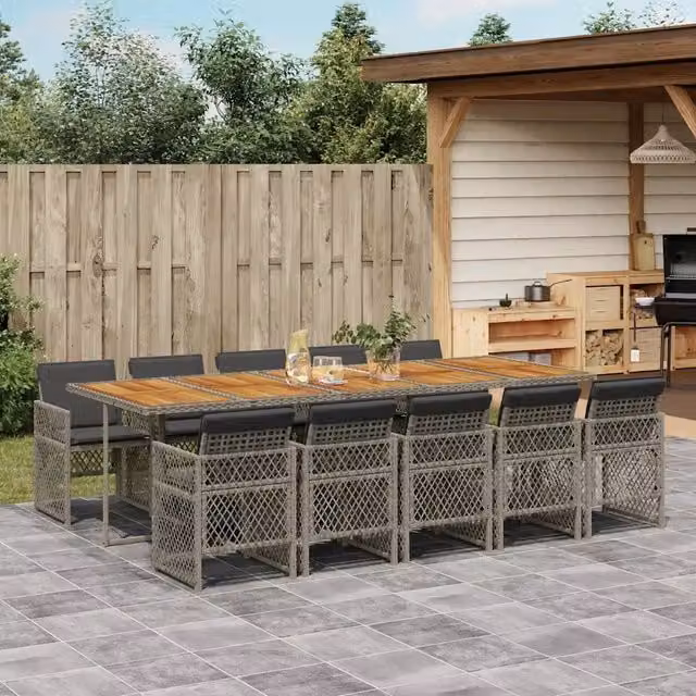 Set da Pranzo da Giardino 11pz con Cuscini in Polyrattan Grigio 3210758