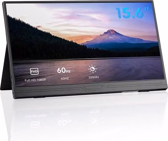 Monitor Portatile Full HD con Pannello IPS e Connettività USB-C, HDMI e Jack 3.5 mm, Colore Nero