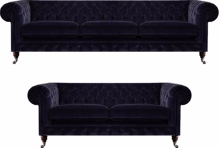 Polstermöbel Dreisitzer Sofa Wohnzimmer Einrichtung Sessel Blau Chesterfield