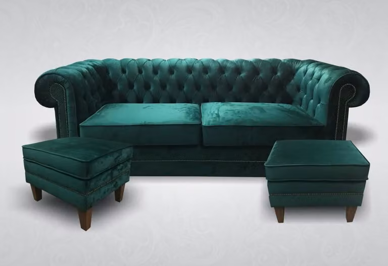 Chesterfield 3-Sitzer XXL Big Sofa Hocker Sofagarnitur Ledersofa