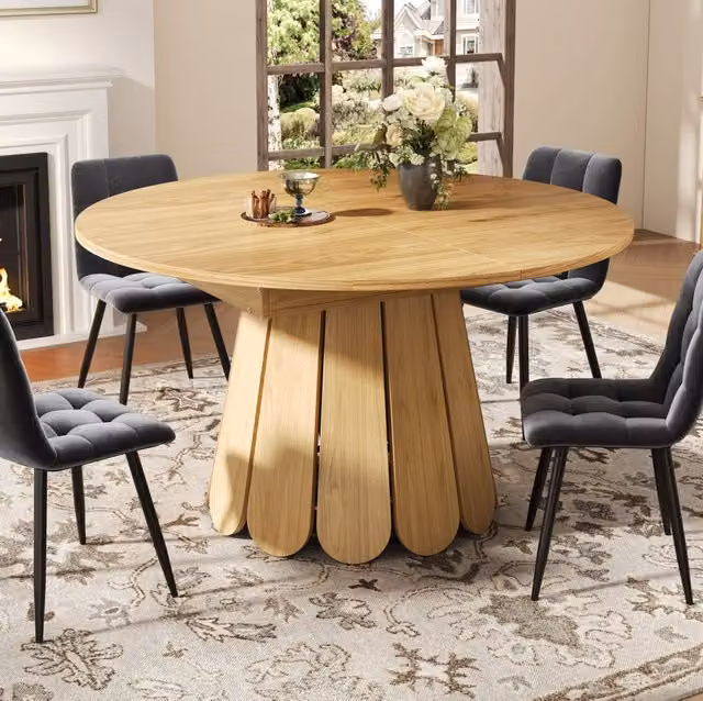 Tavolo da pranzo allungabile ULEVR 118-158 cm, rotondo trasformabile in ovale, MDF effetto legno naturale