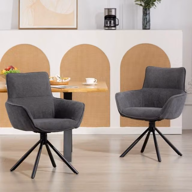 Set di 2 sedie da pranzo girevoli WISHDOR con braccioli in velluto e gambe in metallo, grigio scuro – 1
