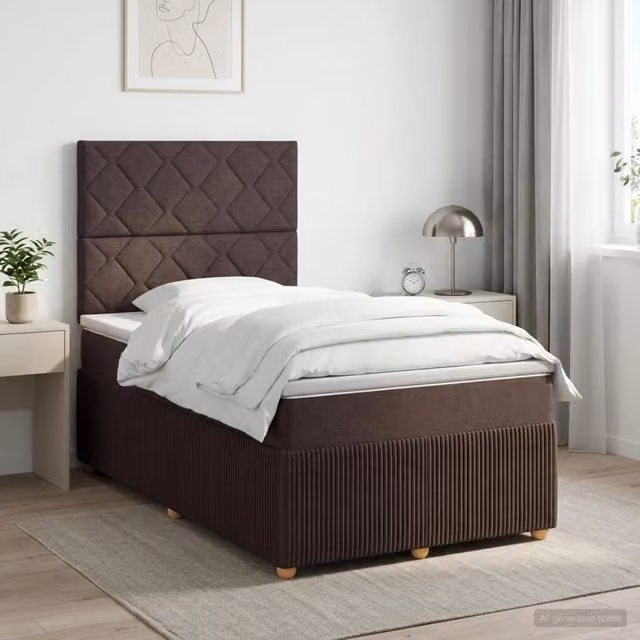 Letto box spring con materasso a molle insacchettate vidaXL Marrone e Bianco L: 120 cm, P: 190 cm