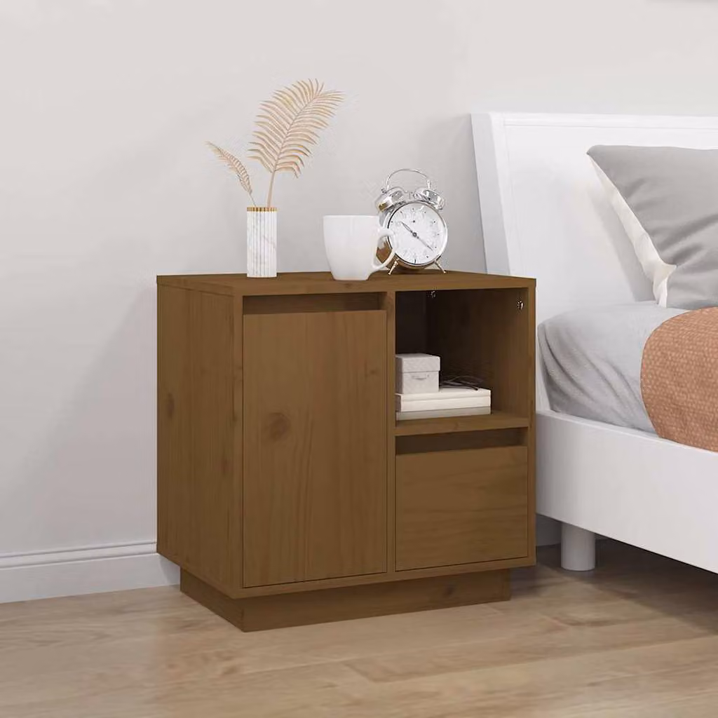 Comodino moderno vidaXL in legno massello di pino color marrone L: 50 cm, P: 34 cm, H: 50 cm