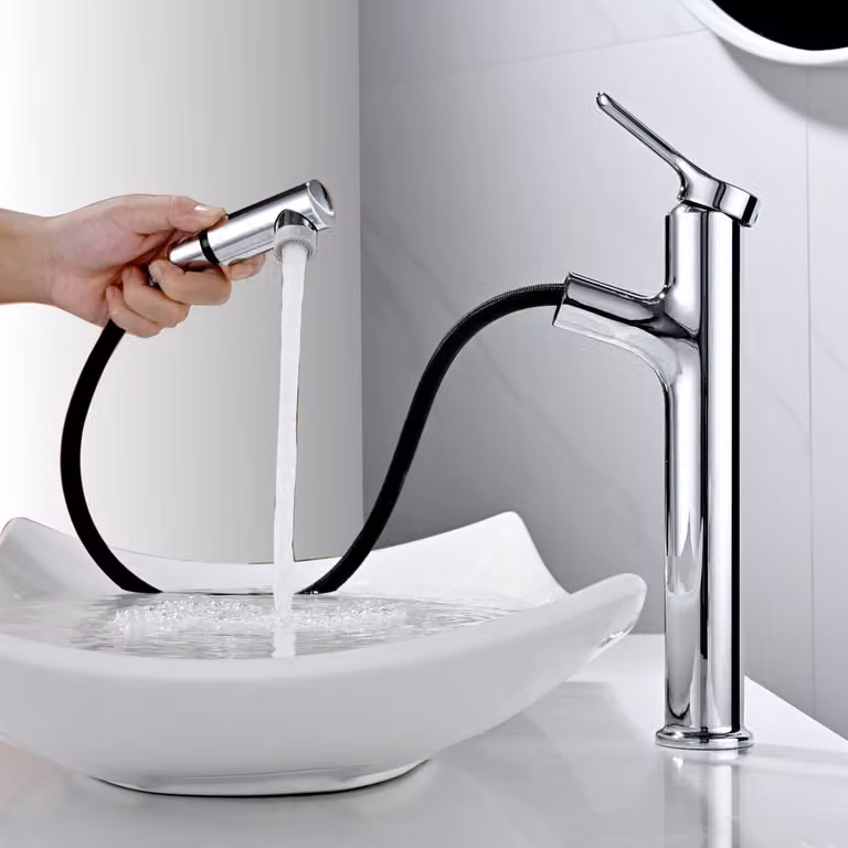 Colonna doccia alta con soffione estraibile, 2 tipi di getto, miscelatore monocomando, cromato, tubo flessibile da 60 cm, per