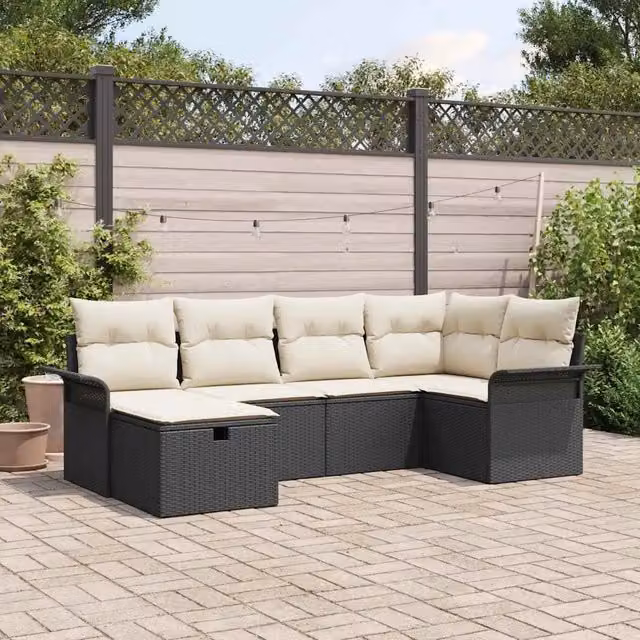 Set Divano da Giardino 6 pz Nero e Crema polyrattan 3358876