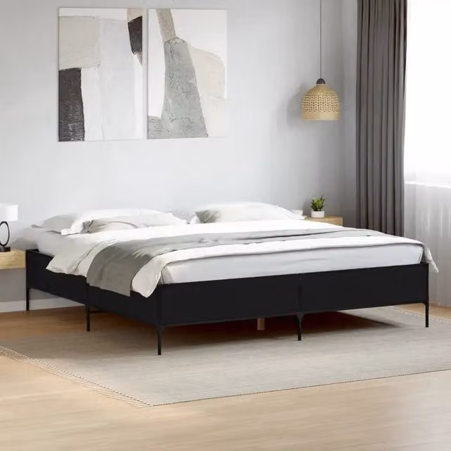 Letto Giroletto Nero vidaXL in Legno Multistrato e Metallo 200x200 cm