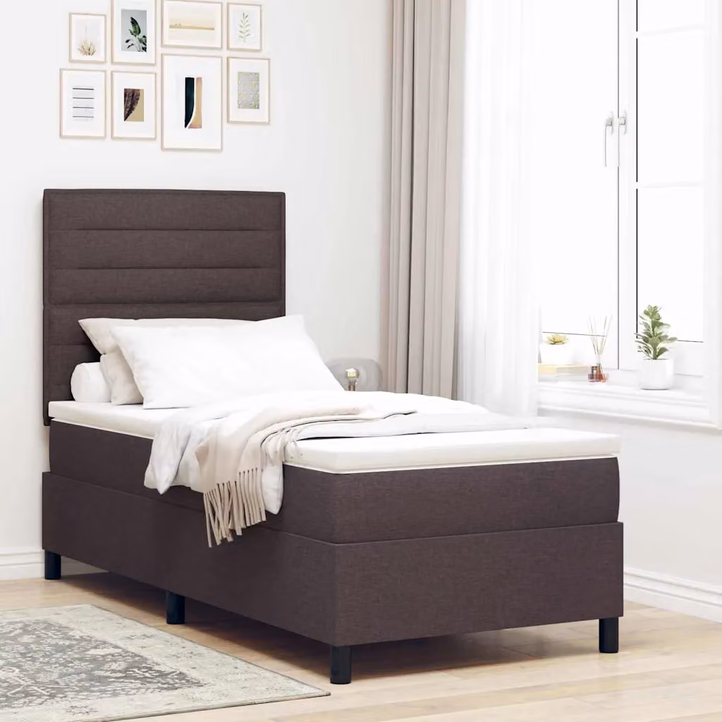 Letto a molle con materasso vidaXL in tessuto marrone scuro L/P: 90 x 190 cm