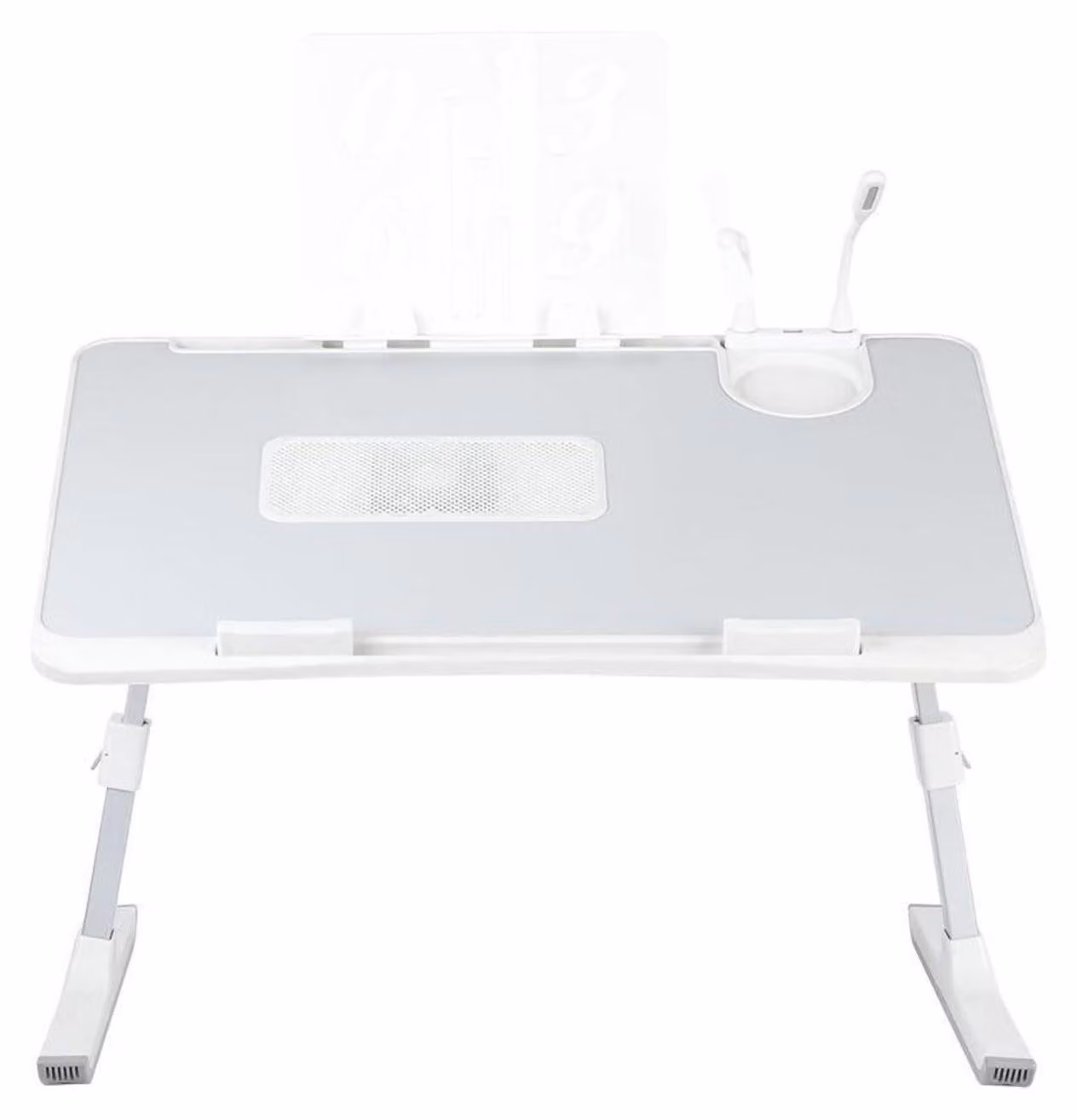 Tavolino pieghevole per letto, regolabile in altezza, angolato, per laptop, dimensioni 60 x 40 x 26-39 cm, colore grigio