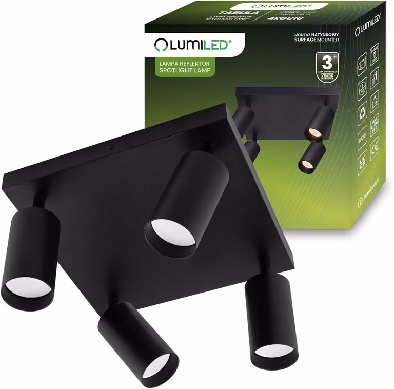 LUMILED plafoniera faretto da soffitto 4 luci 230V GU10 plafoniera orientabile faretto da soffitto spot da soffitto faretto angolare nero alluminio
