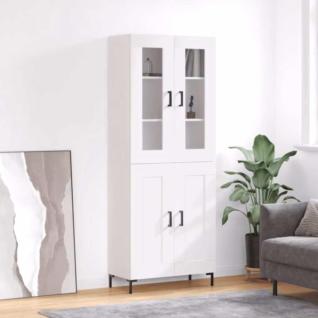 Credenza moderna vidaXL bianca con ante in vetro e ripiani interni L: 69,5 cm, P: 34 cm, H: 180 cm