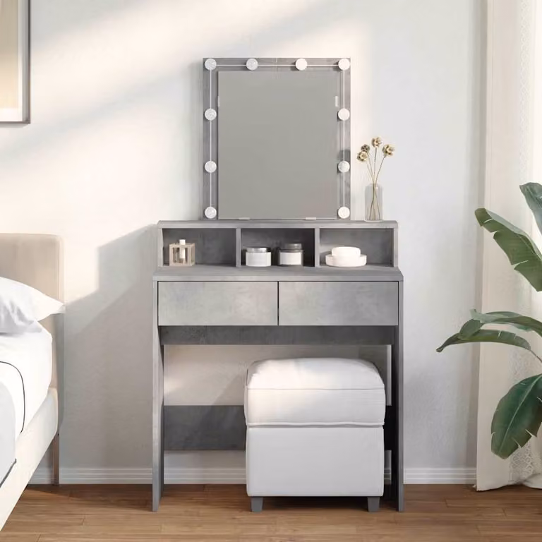 vidaXL Toeletta con LED Grigio Cemento, L: 80 cm, P: 41 cm, H: 144,5 cm