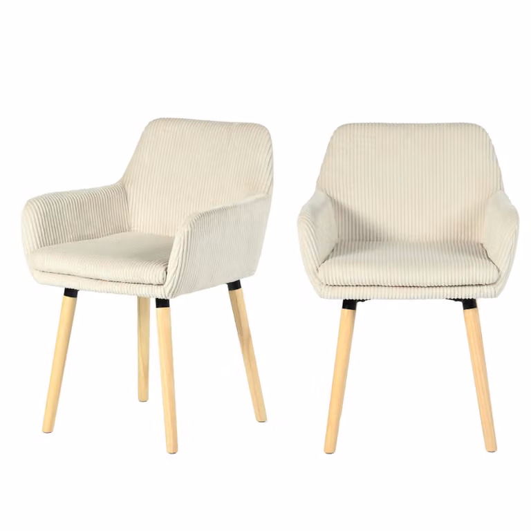 Meubles Cosy - Set di 2 sedie da pranzo in stile scandinavo con gambe in legno e braccioli in velluto a coste beige – ELIA