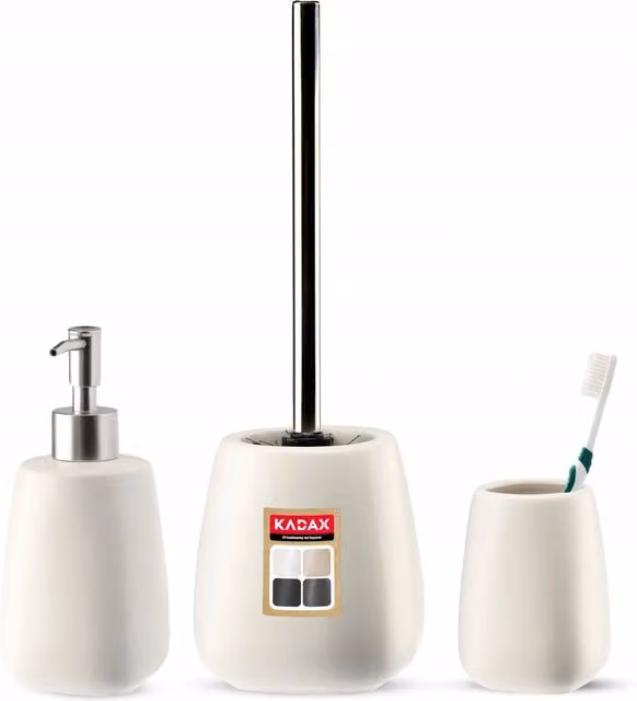 Set da bagno KADAX, composto da dispenser di sapone, spazzolino e bicchiere, colore bianco, 3 in 1.