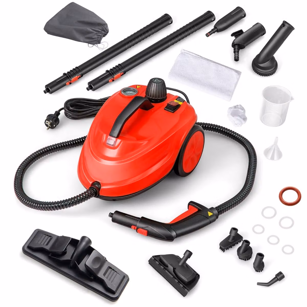 Costway Macchina per pulizia a vapore ad alta pressione 2000W con 15 accessori, Pulitore a vapore portatile Rosso