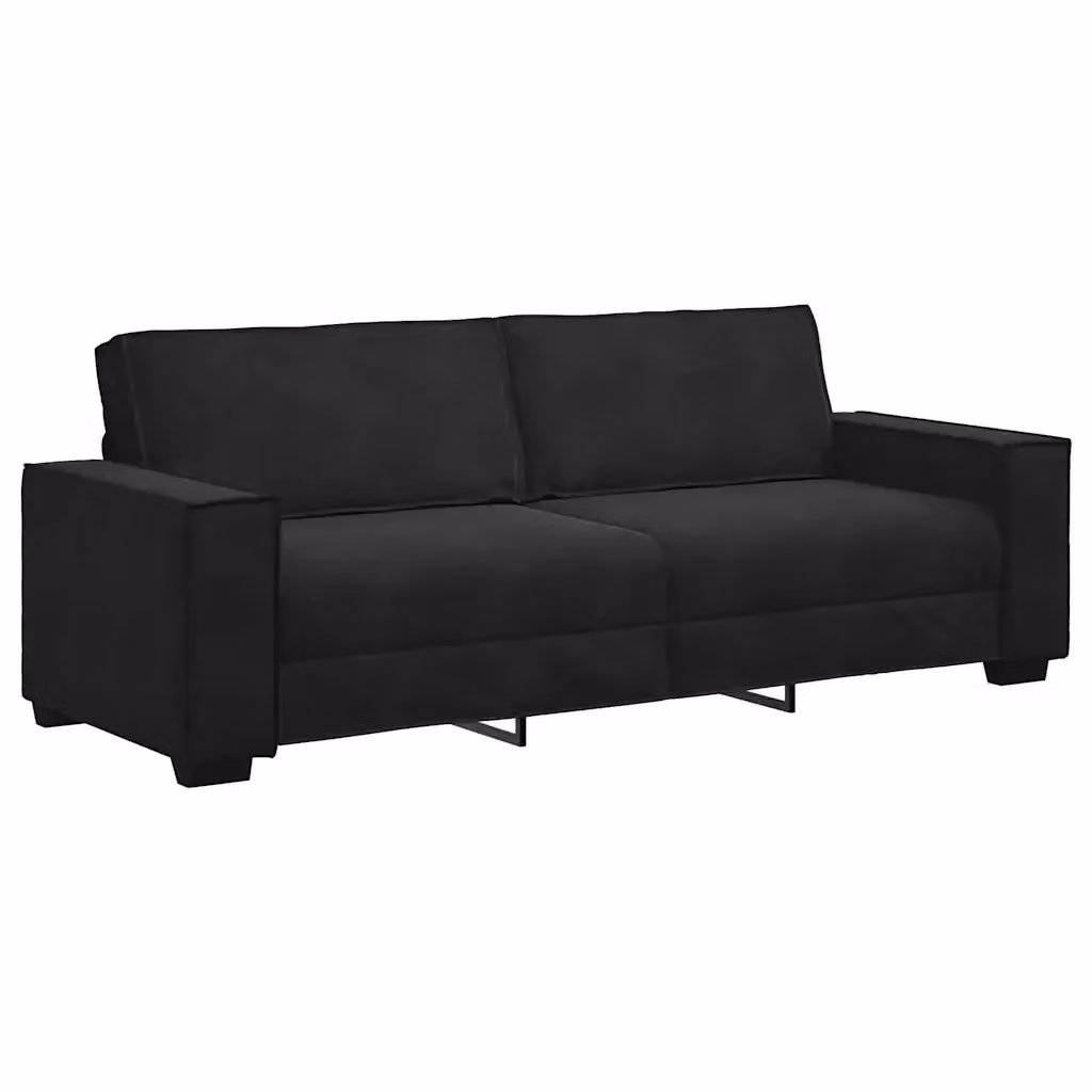 Divano a 3 posti moderno vidaXL in velluto nero con cuscini inclusi L: 220 cm, P: 78 cm, H: 84 cm – 2