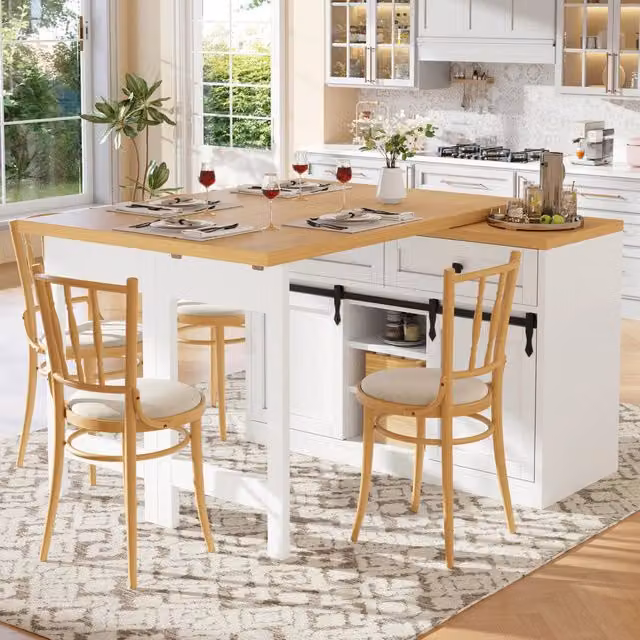 Isola da cucina girevole moderna REDOM in MDF e metallo bianco e nero L: 120-197 cm