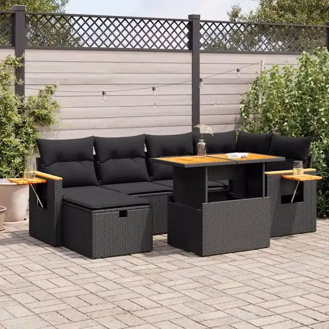 Set Divani da Giardino con Cuscini 8 pz Nero in Polyrattan 3328133
