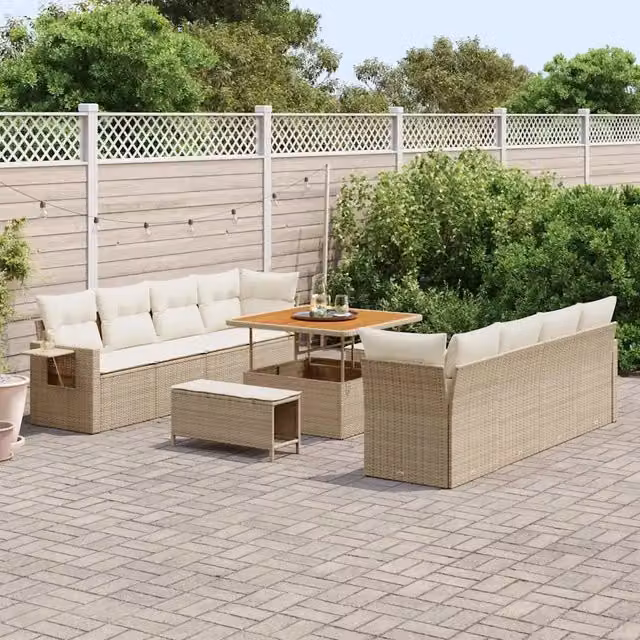 Set Divano da Giardino Moderno vidaXL in Rattan Beige con 11 Pezzi e Cuscini Inclusi – 1
