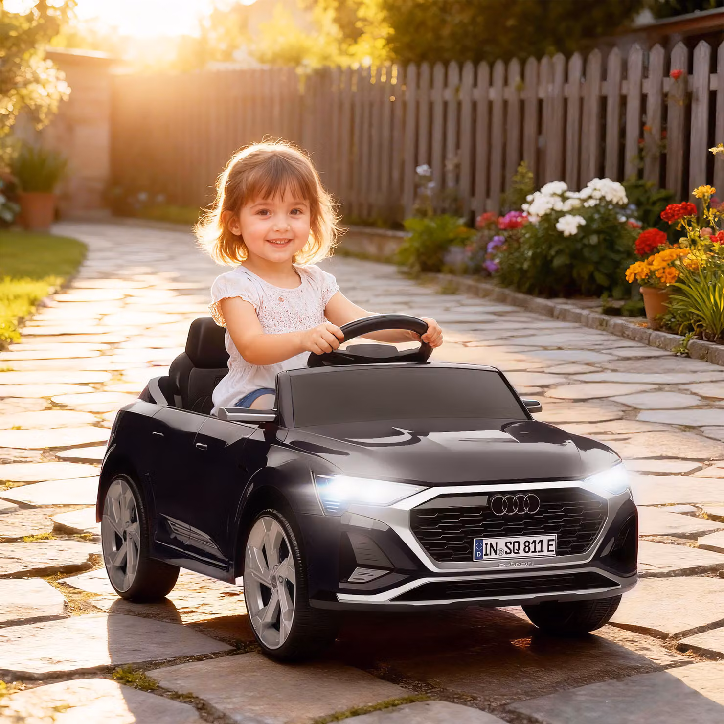Auto elettrica per bambini AIYAPLAY Audi Q8 etron Sportback 12V con telecomando, fari e musica, Nero – 2