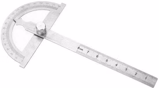 Strumento di misurazione da tavolo 2 in 1 - Manico in acciaio - Set per angoli e linee - Goniometro - Resistente all'usura - Duraturo - 80x120 mm