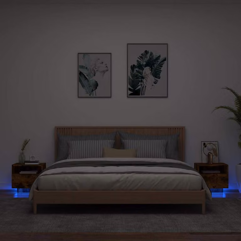 Set di 2 comodini moderni vidaXL con luci LED integrate in colore rovere fumo, L 40 cm x P 39 cm x H 37 cm